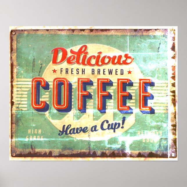 Poster Réplica Antiga de Café Fresco e Delicioso (Frente)