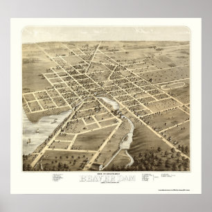 Póster Represa do castor, mapa panorâmico dos WI - 1867