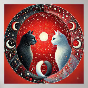 Poster Representação Artística de Gatos Yin e Yang
