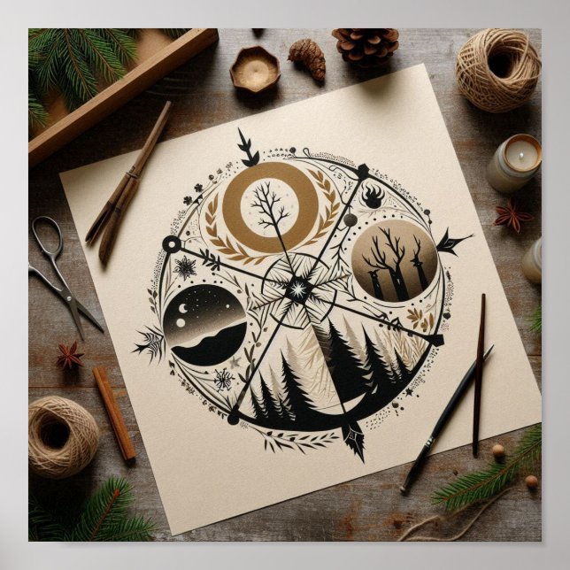 Poster Representação minimalista das quatro estações (Frente)