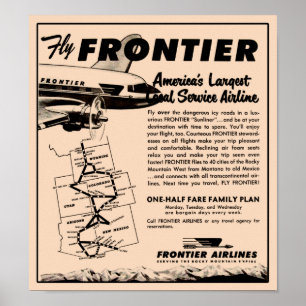 Póster Reprodução 1953 do anúncio de Frontier Airlines