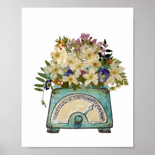 Poster Reprodução de Flores Presas em Escala de Vintagem