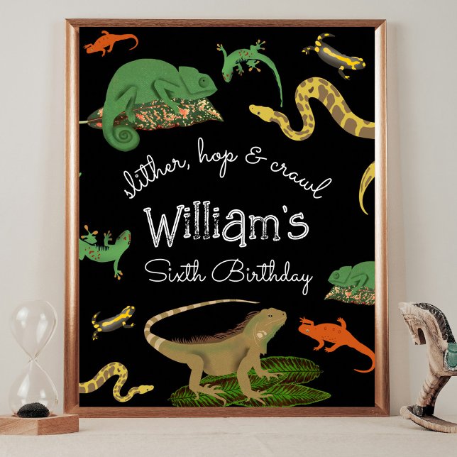 Poster Réptil, Anfíbios Lizards Aniversários de criança B (Reptile, Lizards Amphibians Kids Birthday Welcome Poster)