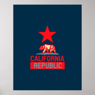 Póster República da Califórnia em Na moda Vermelho e Az