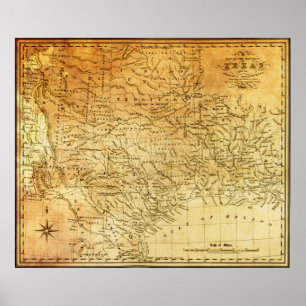 Poster REPÚBLICA do MAPA de TEXAS 1841