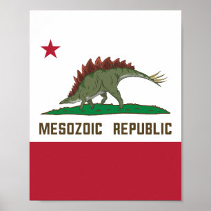 Poster República Mesozoica California Flag Stegosaurus