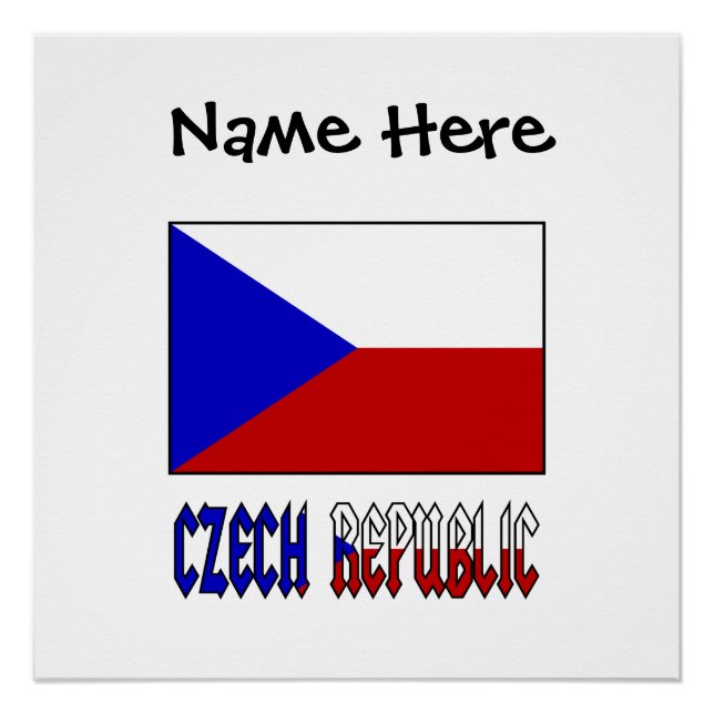 Póster República Tcheca Bandeira Tcheca Preta Personaliza (Frente)