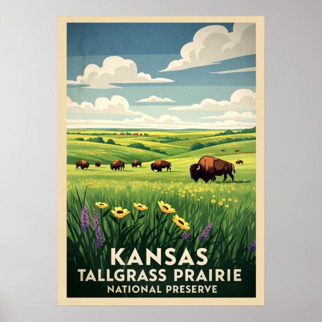 Poster Reserva Nacional V04 de Kansas Tallgramínea Prairi (Frente)