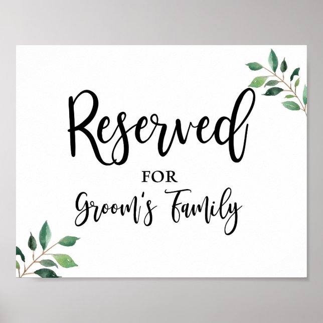 Poster Reservado para o Sinal de Casamento Verde da Famíl (Frente)