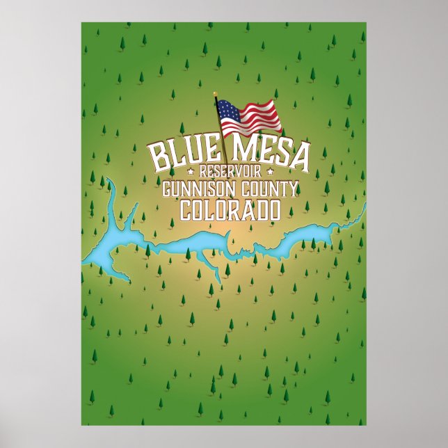 Poster Reservatório Azul Mesa, Gunnison, Mapa do Condado  (Frente)