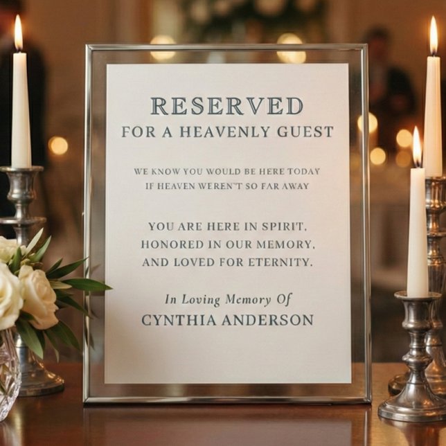 Poster Reserved for Heavenly Guest Wedding Memorial Sign (Reserved for Heavenly Guest, Remembrance, Memorial Wedding Sign)