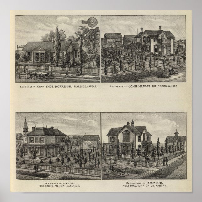 Póster Residências, Florença e Hillsboro, Kansas (Frente)
