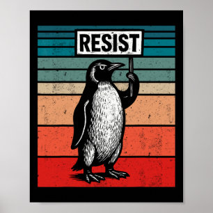 Poster Resistam Pinguins Contra Tarifas de Trump Engraçad