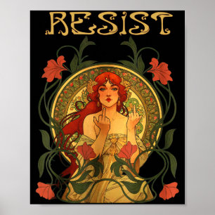 Poster Resistir Art Nouveau Mucha Anti-trump Mulheres Fem