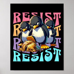 Poster Resistir Protesto Pinguins Retrô Contra Tarifas Ho