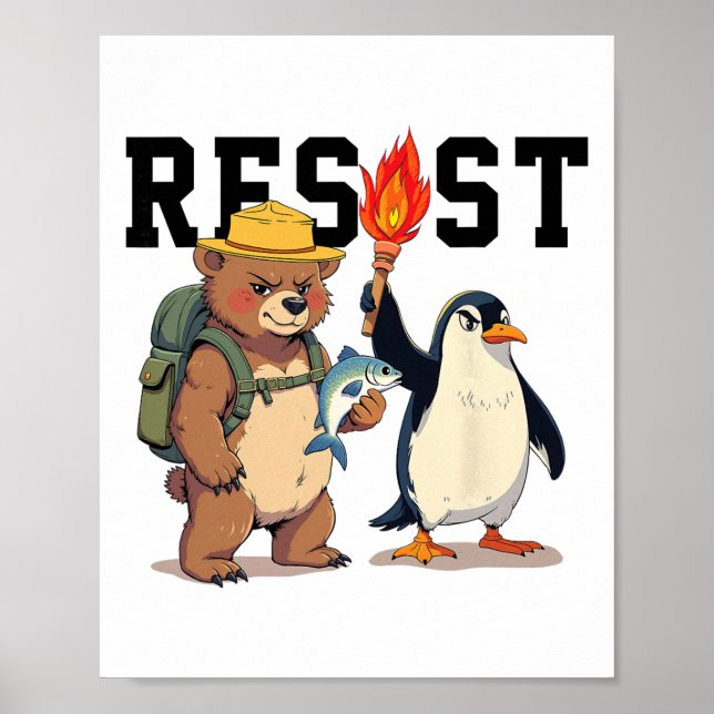 Poster Resistir Urso E Pinguins Anti Trump  (Frente)
