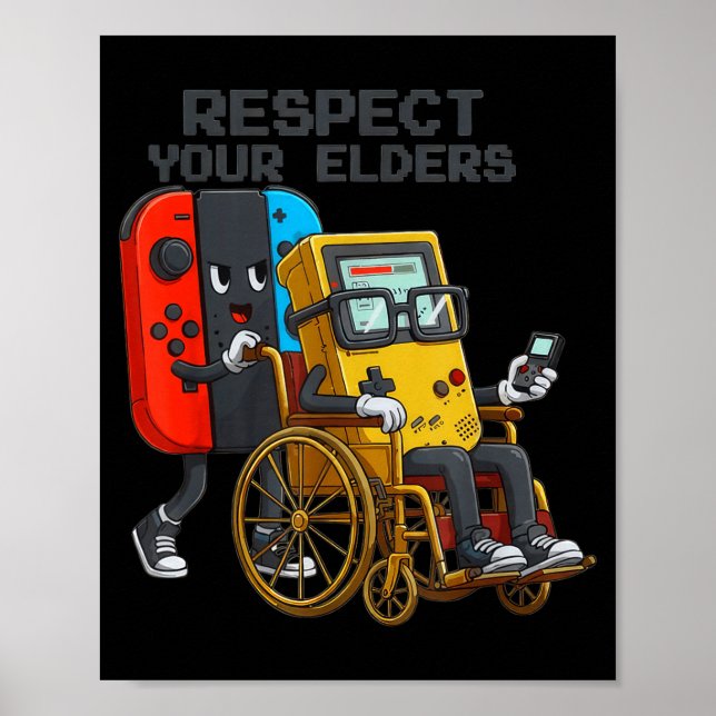 Poster Respect Your Elders Gaming Control Retro Funny Gam (Frente)