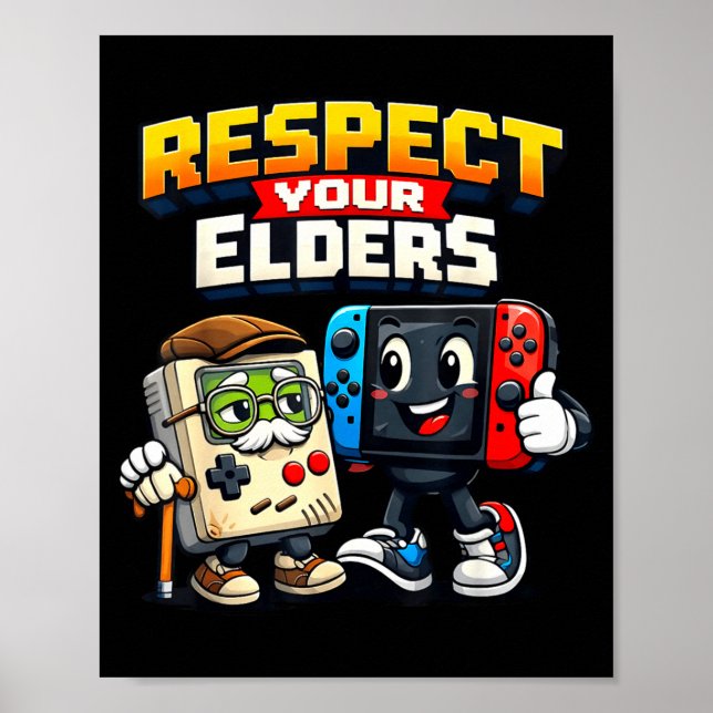 Poster Respect Your Elders Retro Gaming Funny Gamer Contr (Frente)