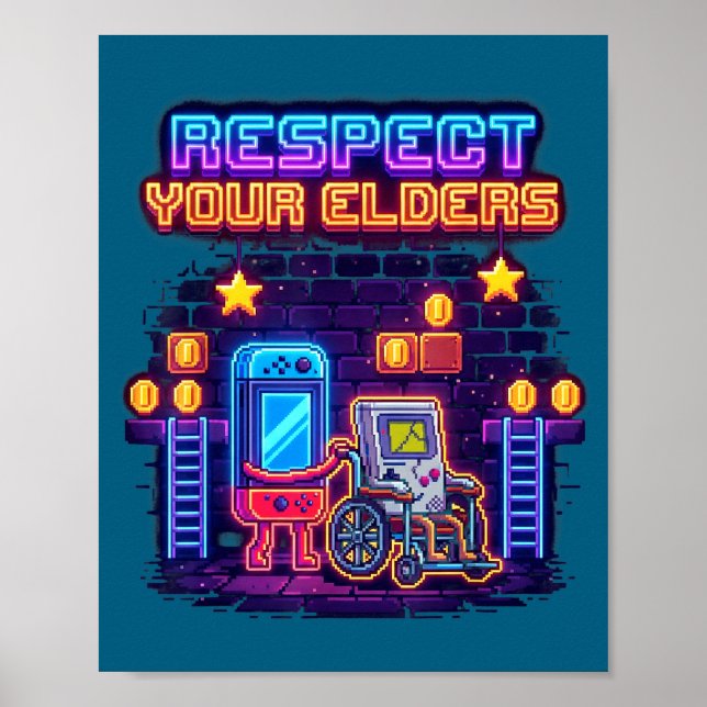 Poster Respect Your Elders Retro Gaming Funny Gamer Contr (Frente)