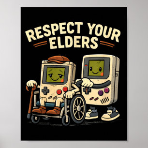 Poster Respeite os idosos jogos retrô divertido controle 