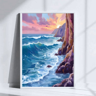 Poster Respiração do Oceano   Costa Rochosa do Mar ao Pôr