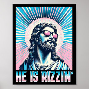 Poster Ressurreição Funny Páscoa Rizz Sungles Ele É Rizzi