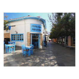 Póster Restaurante Azul e Branco em Paphos Antigo