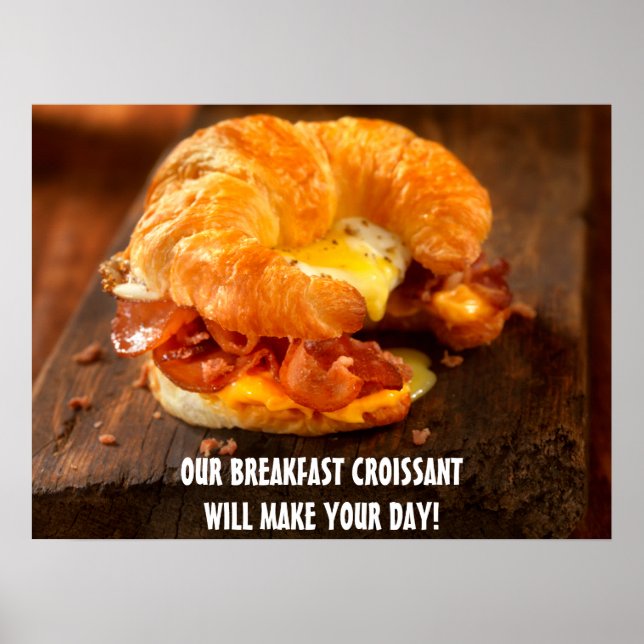 Poster Restaurante de Croissant de Queijo de Ovo de Bacon (Frente)