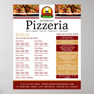 Poster Restaurante de Pizza, Menu de Pizzaria