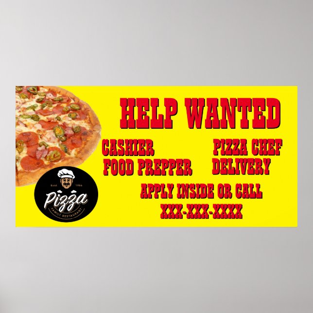 Poster Restaurante de Pizza Personalizar Ajuda Procurada  (Frente)