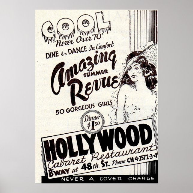 Póster Restaurante Hollywood Cabaret 1930 (Frente)