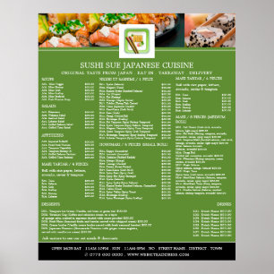 Poster Restaurante Japonês, Menu de Sushi