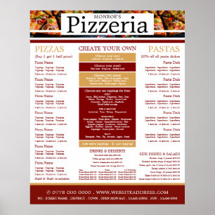 Poster Restaurante Pizza, Menu Pizzeria