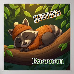 Poster Resting Raccoon Arte de Enfermeiro de Crianças B