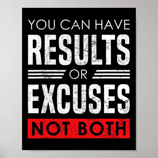 Poster Results Or Excuses - Motivational Bodybuilding Quo (Frente)