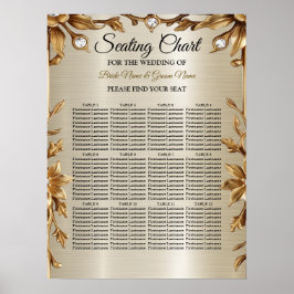 Poster Retângulo de Ornamentado Dourado de Casamento Flor