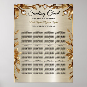 Poster Retângulo de Ornamentado Dourado de Casamento Flor