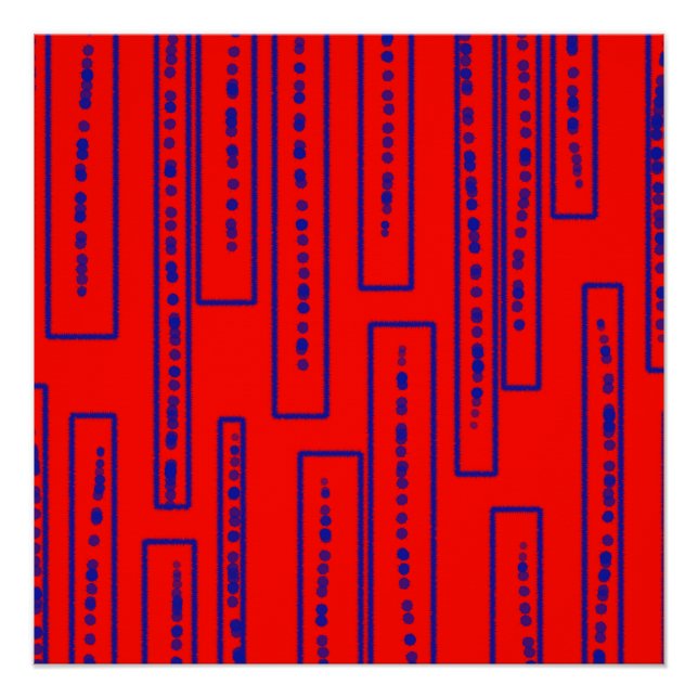 Póster Retângulos azuis em vermelho (Frente)