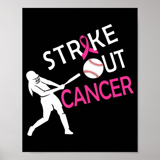 Poster Retirar o Cancer de Mama Baseball Combater a Consc (Frente)