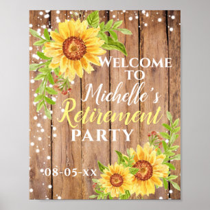 Poster Retirement Russo Floral Sunflower Party Bem-vindo