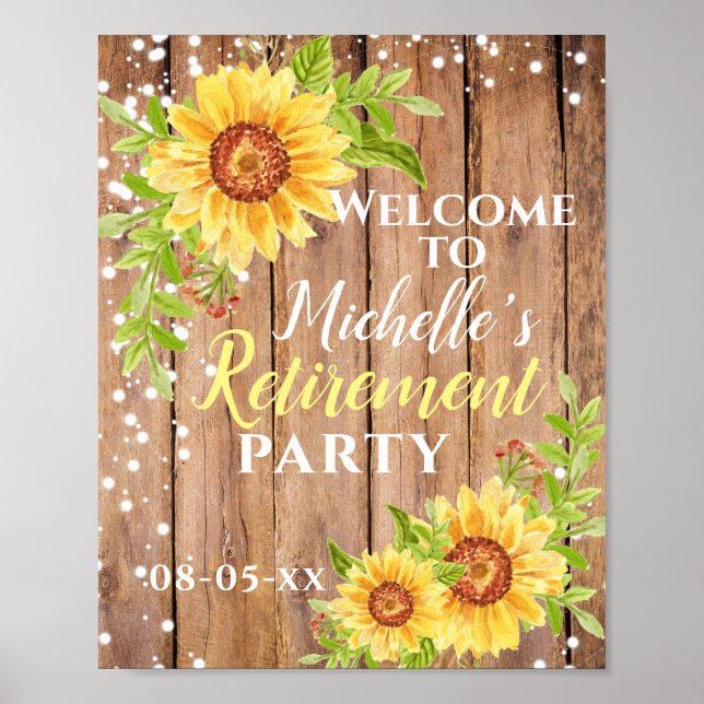 Poster Retirement Russo Floral Sunflower Party Bem-vindo (Frente)