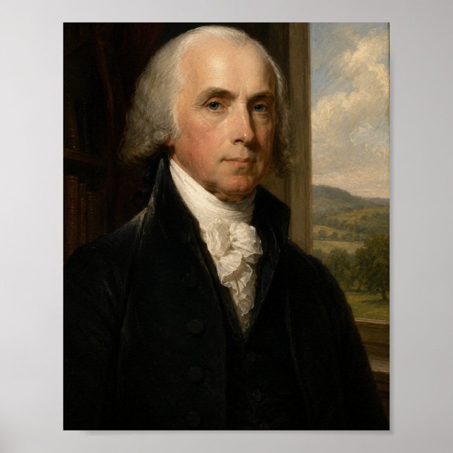 Poster Retrato a Óleo de James Madison | 4º Presidente (Frente)