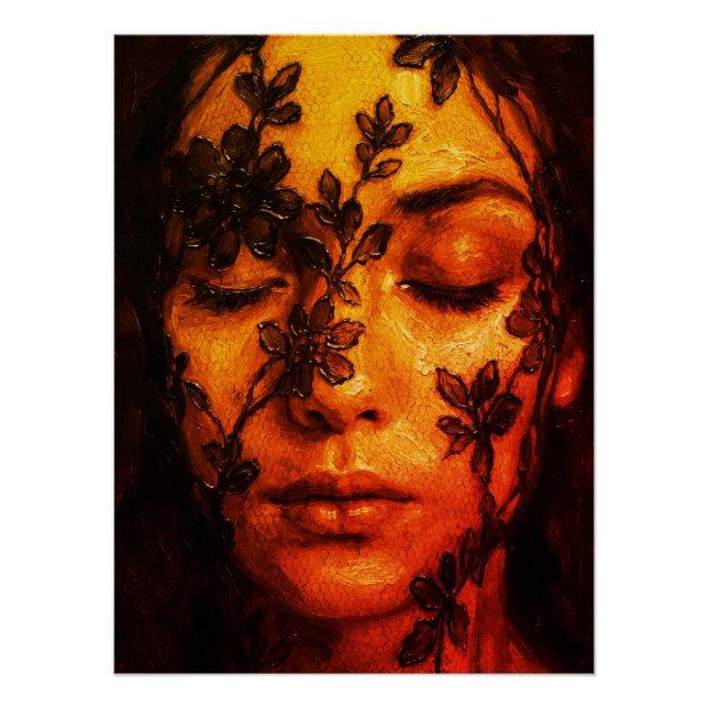 Póster Retrato a Óleo Texturizado de uma Mulher com Renda (Frente)
