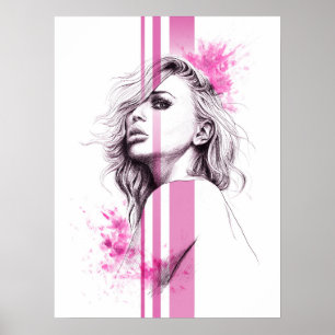 Poster Retrato a tinta de mulher Ilustração de arte de mo