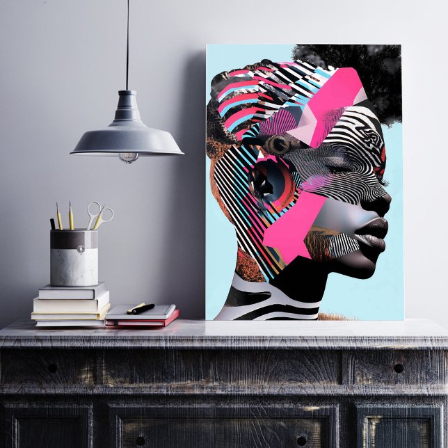 Poster Retrato Abstrato a negrito com Padrões vibrantes (This stunning and dynamic design is a fusion of bold, abstract patterns and rich textures.)