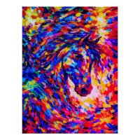 Retrato Abstrato Colorido de Cavalo em Impasto