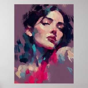 Poster Retrato Abstrato com Reflexos de Neon
