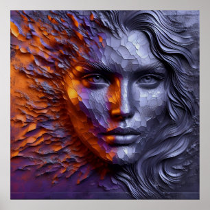 Poster Retrato Abstrato da face da mulher - 3D gravado