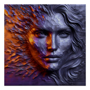 Póster Retrato Abstrato da face da mulher - 3D gravado