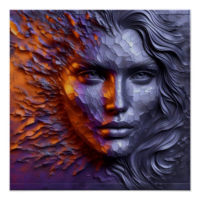 Póster Retrato Abstrato da face da mulher - 3D gravado (Frente)